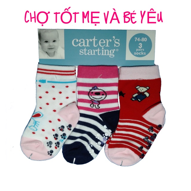 [CỔ CAO] SET 3 TẤT,VỚ CHÂN CARTER CHO BÉ CÓ CHỐNG TRƯỢT (7-20kg)