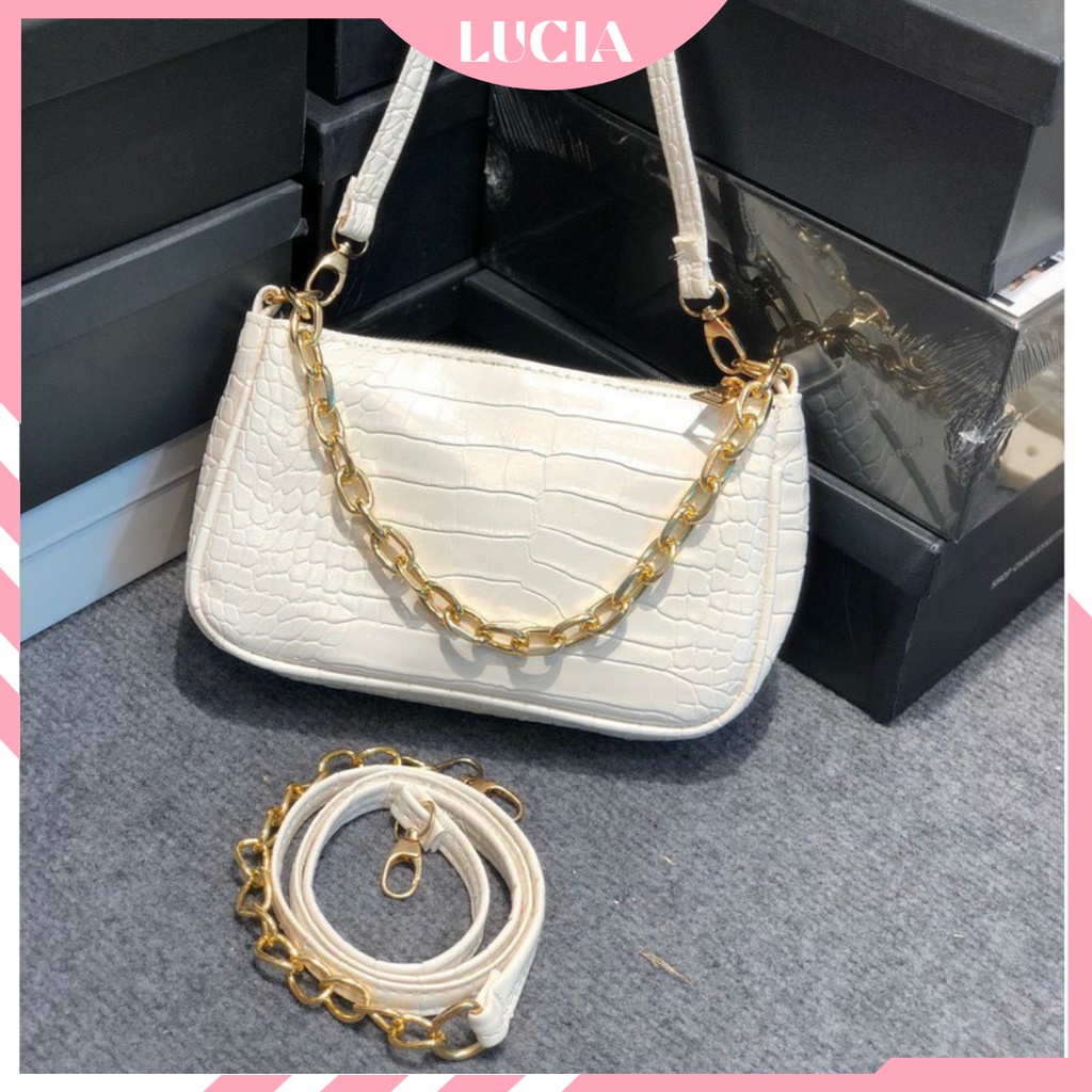 Túi kẹp nách dây xích túi xách nữ đeo vai đeo chéo cầm tay da vân cá sấu size 18cm LUCIA STORE TXN38