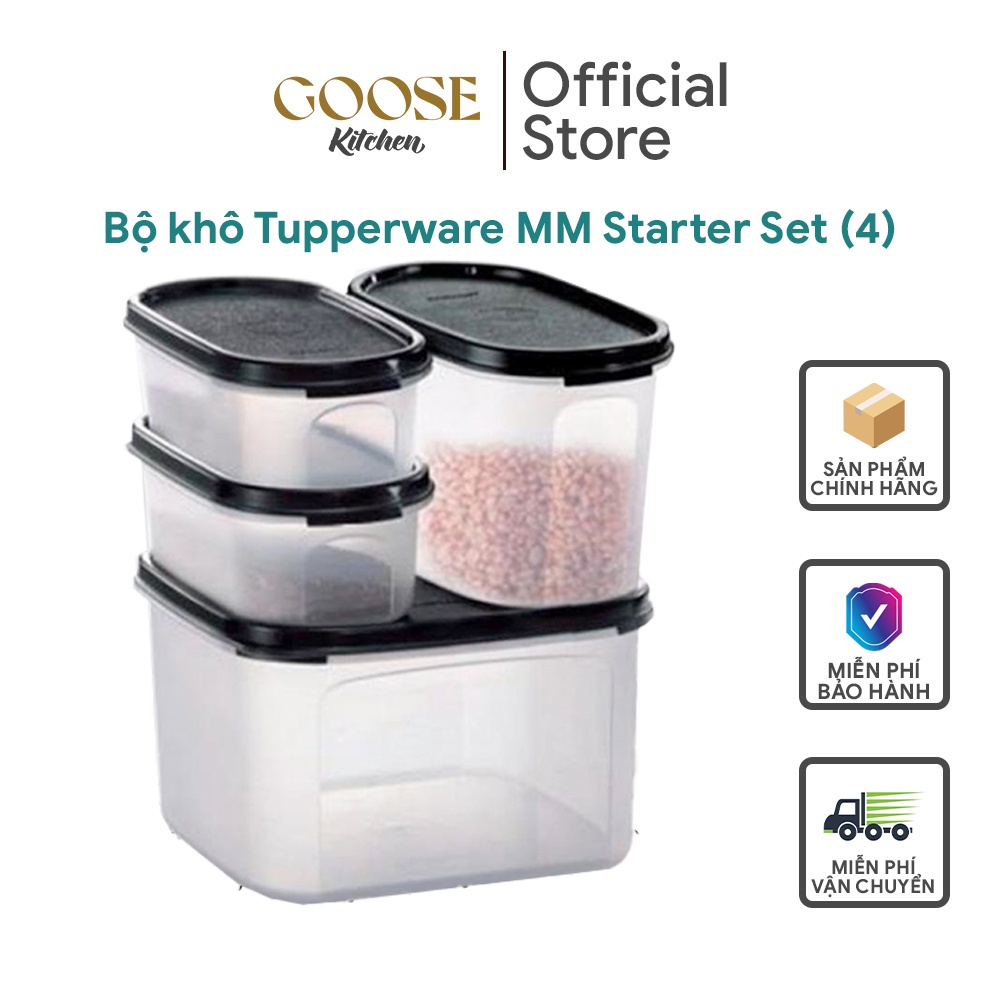 Bộ 4 hộp bảo quản thực phẩm Tupperware Modular Mates Starter Set (4) nắp đen chính hãng - Goose.Kitchen