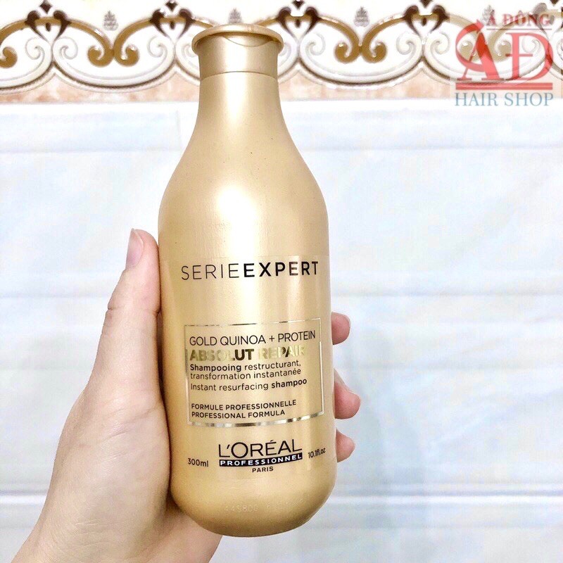 [Chính hãng] [Siêu rẻ] Dầu gội tóc hư tổn Loreal Absolut repair Gold Quinoa 300ml (SPAIN)