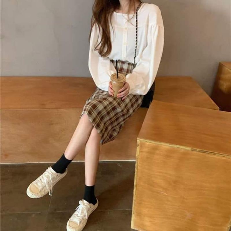 SET SƠ MI CHÂN VÁY CARO | BigBuy360 - bigbuy360.vn