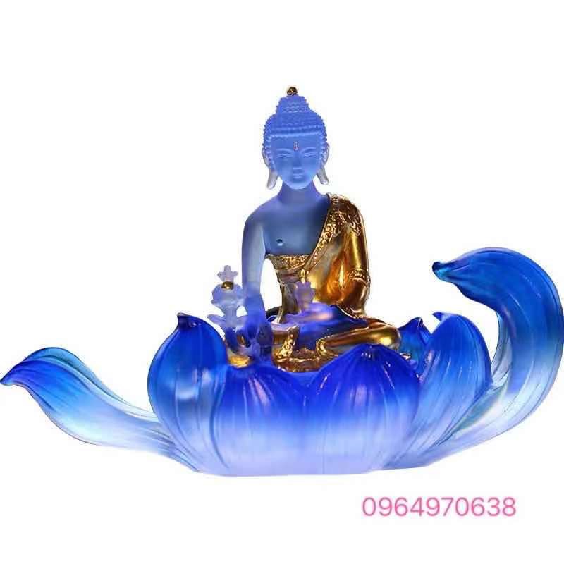 Tượng Dược Sư Lưu Ly dát vàng + Đế sen