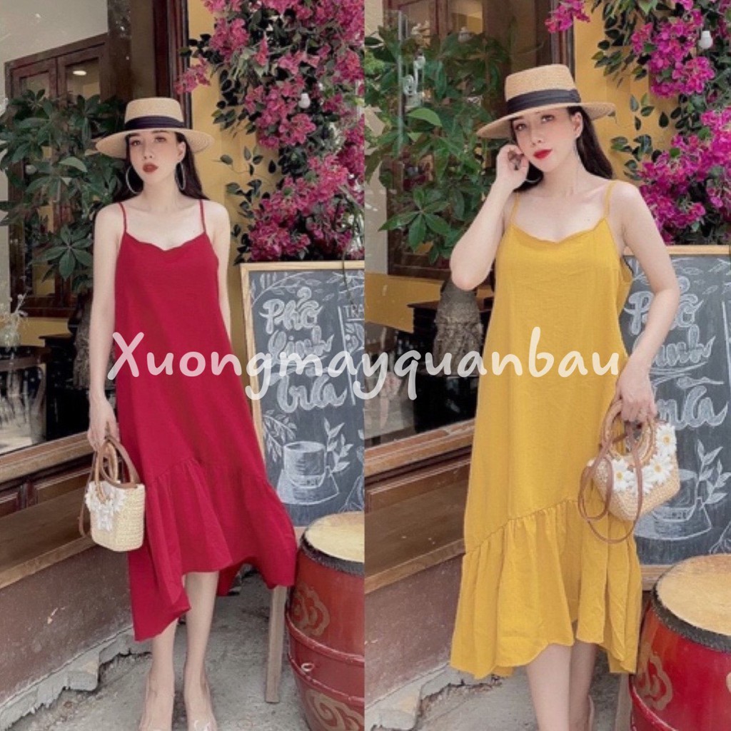 Đầm bầu maxi Đuôi cá - Váy 2 dây đẹp chất đũi mặc đi biển đi chơi đều đẹp V276