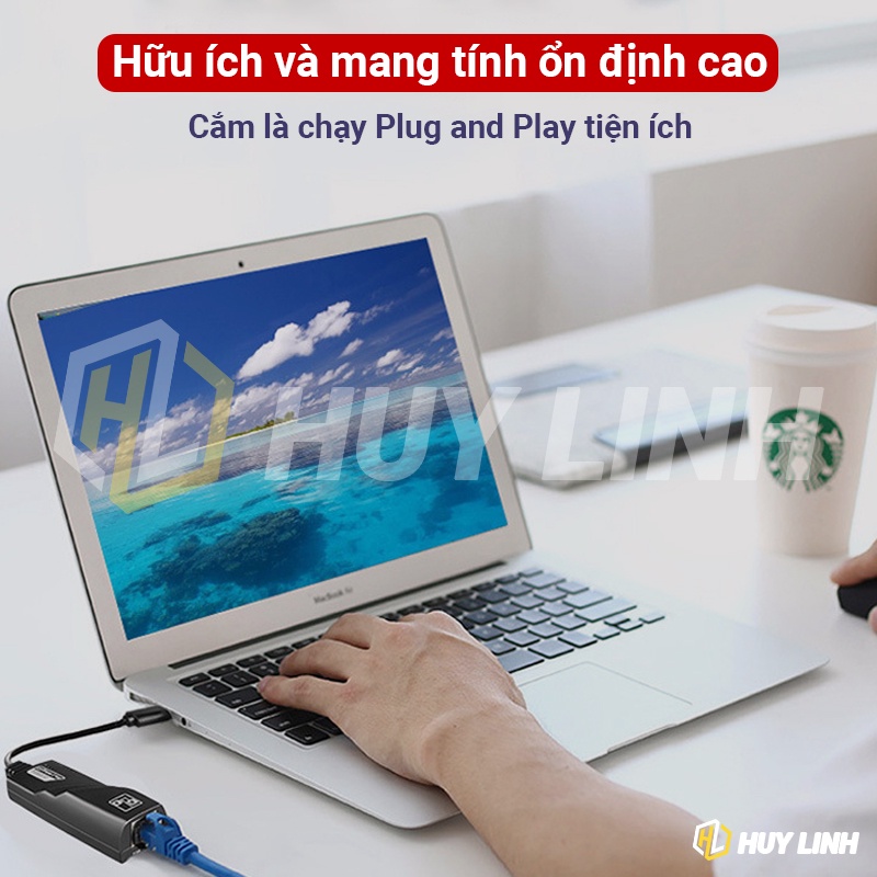 Cáp chuyển Type C ra Lan RJ45 Gigabit Ethernet 1000Mbps cho Laptop Macbook HL1311