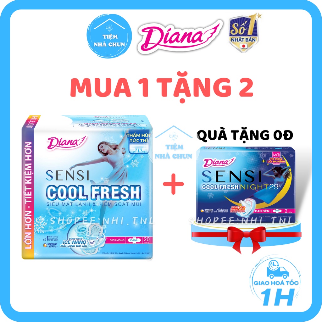 Gói 20 Miếng Băng Vệ Sinh Diana Sensi Cool Fresh Siêu Mát Siêu Mỏng Cánh - NHI.TNL