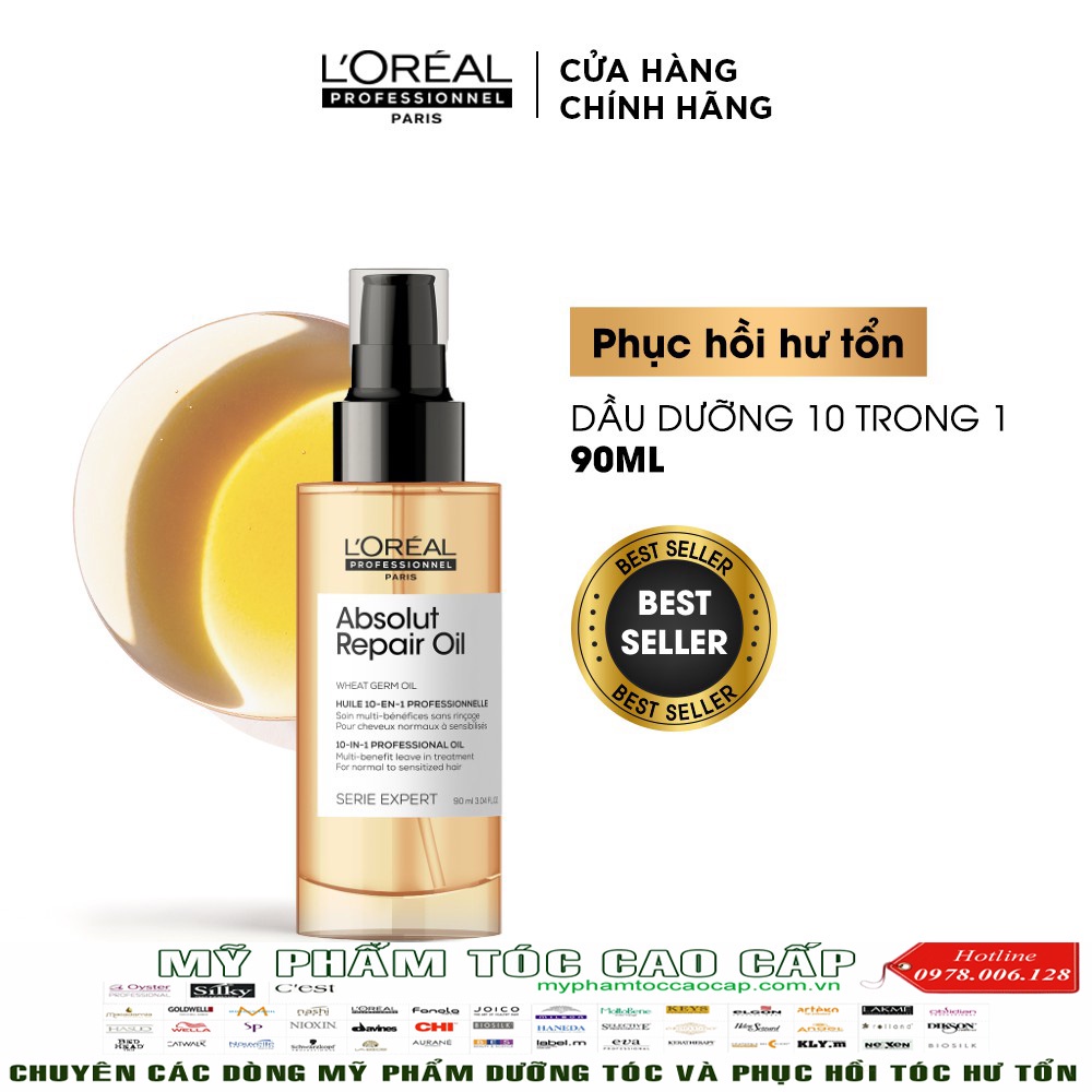 [L'oreal_New 2021] Dầu dưỡng phục hồi hư tổn 10 trong 1 L'oreal Professionnel Serie Expert Absolut Repair Gold 90ml