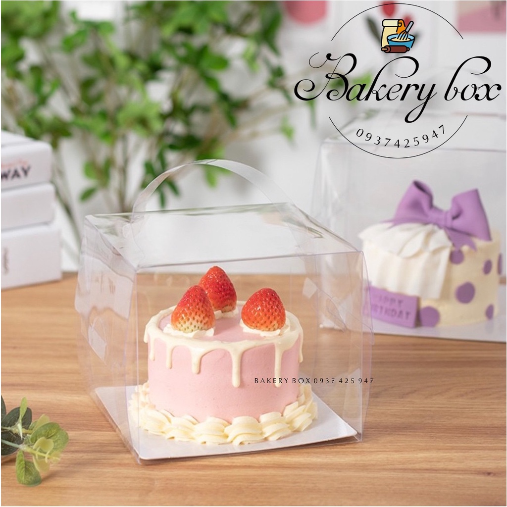 10 Hộp Mica Trong Đựng Bánh Kem Mini Có Quai Xách (15*15*15)