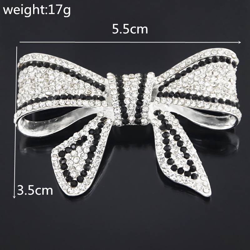 Ghim Cài Áo Hình Nơ Đính Đá Đen Trắng Thời Trang Cho Nữ