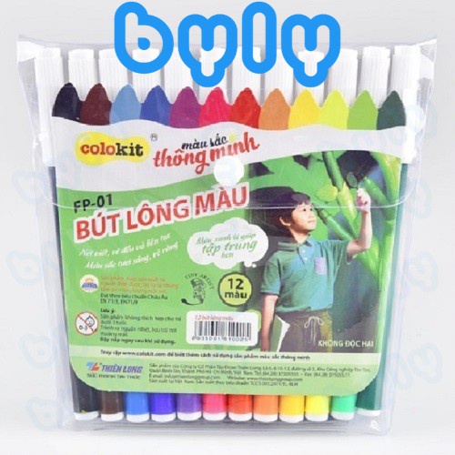 Bút lông màu Fiber Pen 𝑻𝒉𝒊𝒆̂𝒏 𝑳𝒐𝒏𝒈 Colokit | FP-01 [vỉ 12 màu]