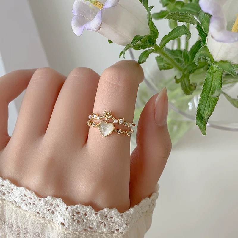 Nhẫn Đính Đá Opal Hình Trái Tim Thời Trang Cho Nữ