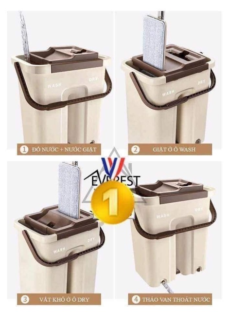 Bộ Chổi Lau Nhà Tự Vắt Kèm Thùng Tặng kèm 2 miếng bông lau