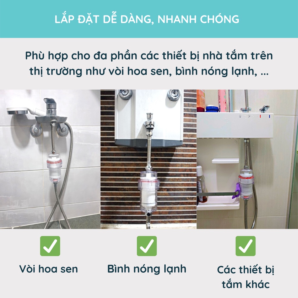 Bộ lọc nước tắm gắn vòi hoa sen Hana Water