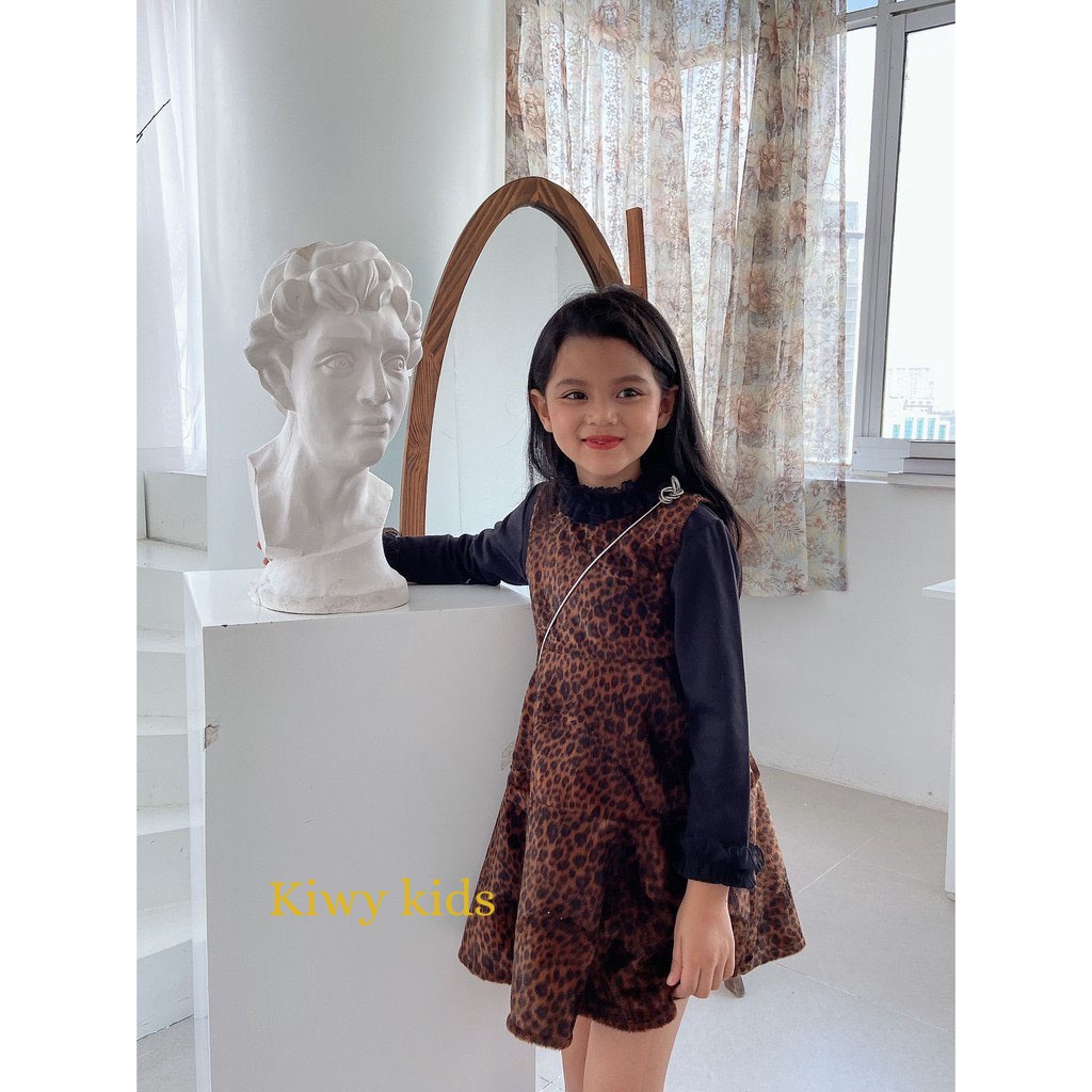 Váy gile lông ngăn KIWY KIDS41 họa tiết da báo cool ngầu cho bé gái từ 1 đến 6 tuổi