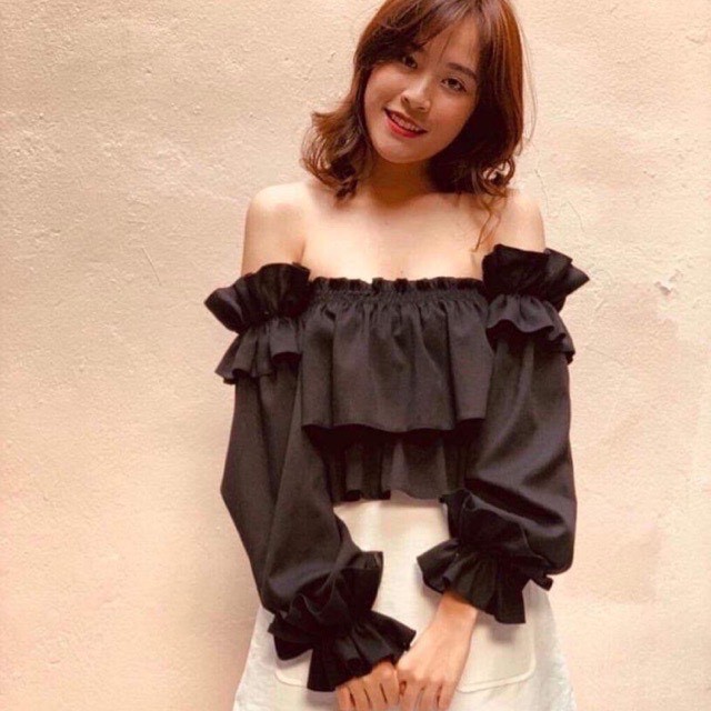 Áo Kiểu Maris Top Nhún Trễ Vai Tay Bo Chun Co Dãn Sang Chảnh 2 Màu Trắng/Đen 1161