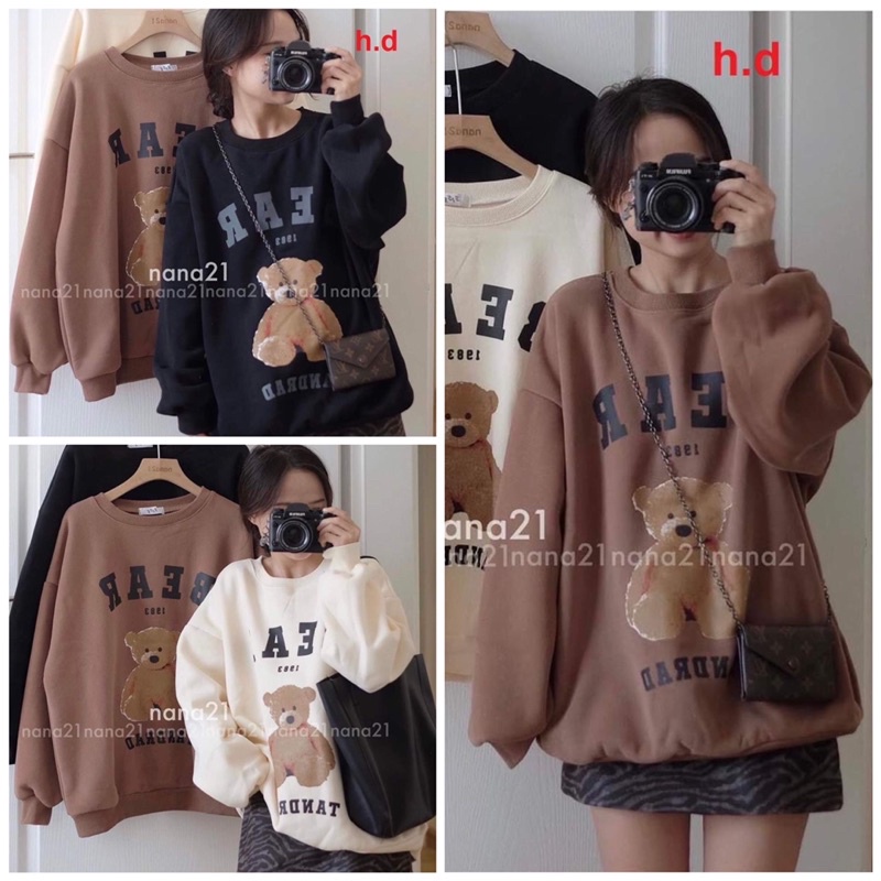 Áo Sweater Gấu BEaR Unisex nam nữ tay lỡ Oversize form rộng🍎Thời trang Thu đông ấm áp, nỉ cotton ko bai xù, ấm áp