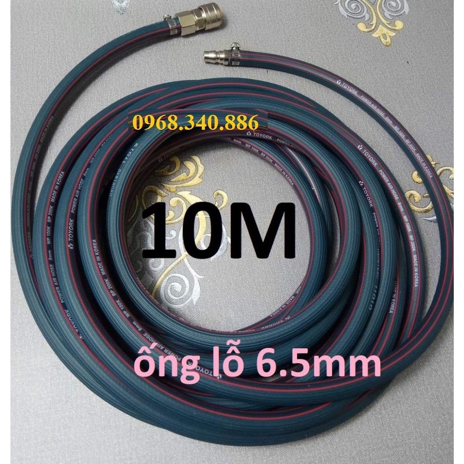 Dây hơi cao su bố vải 15m, made in Korea, lỗ 6.5mm, kèm bộ đầu nối nhanh cao cấp