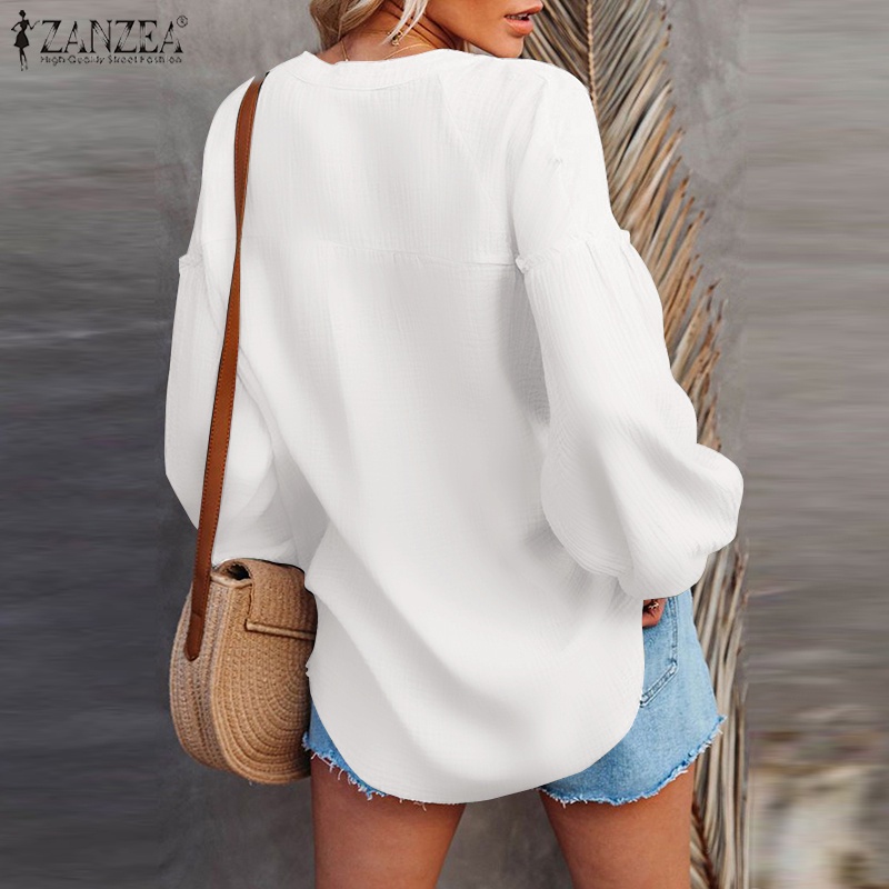 Zanzea Áo Nữ Tay Dài Phồng Cổ Chữ V Thời Trang Châu Âu