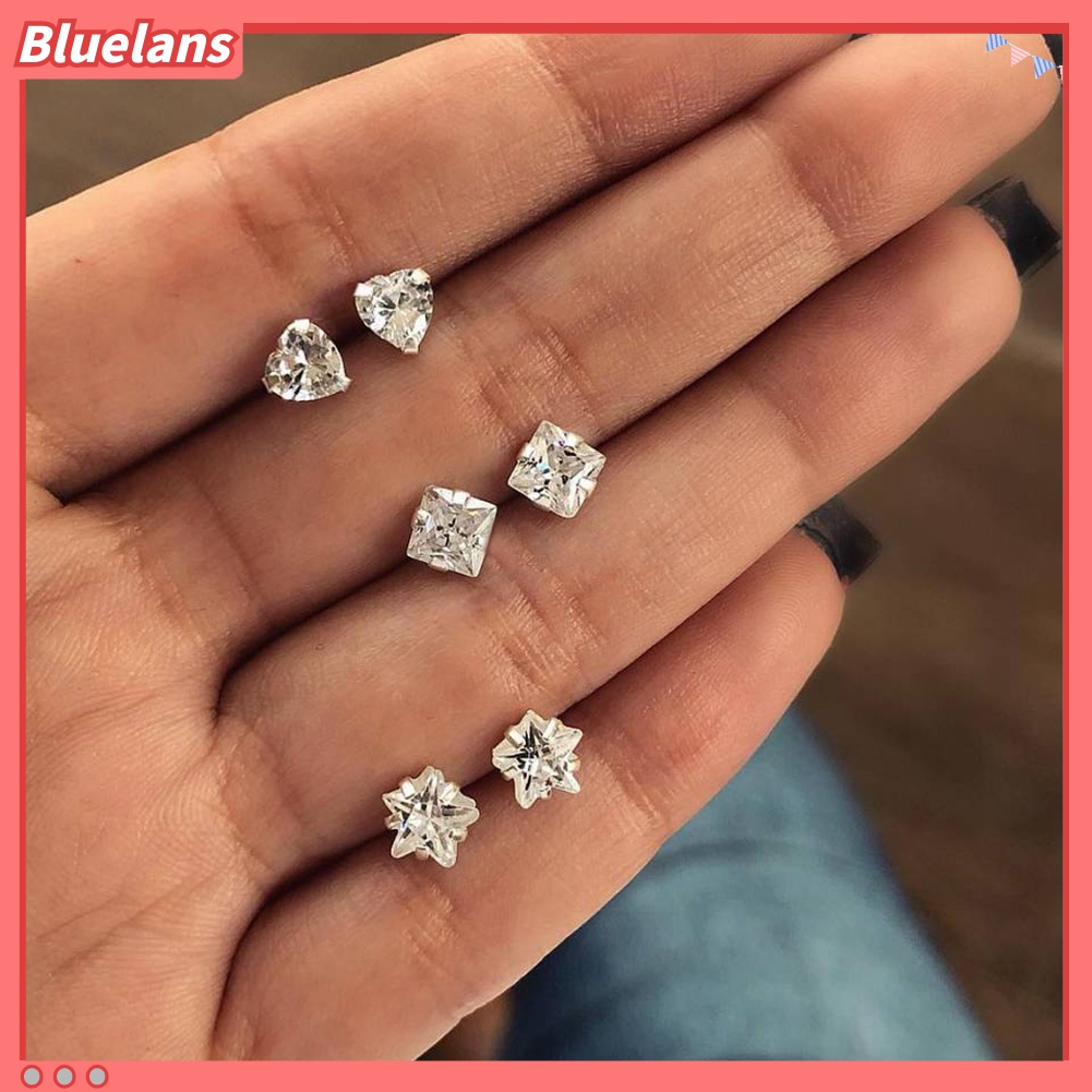 Bộ 3 đôi khuyên tai đính đá dễ thương cho nữ