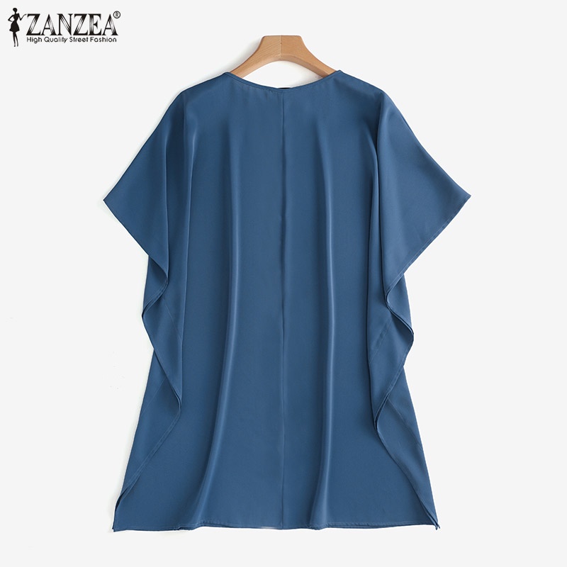 ZANZEA Đầm Nữ Tay Ngắn Cổ Chữ V Form Rộng Thời Trang Hàn Quốc