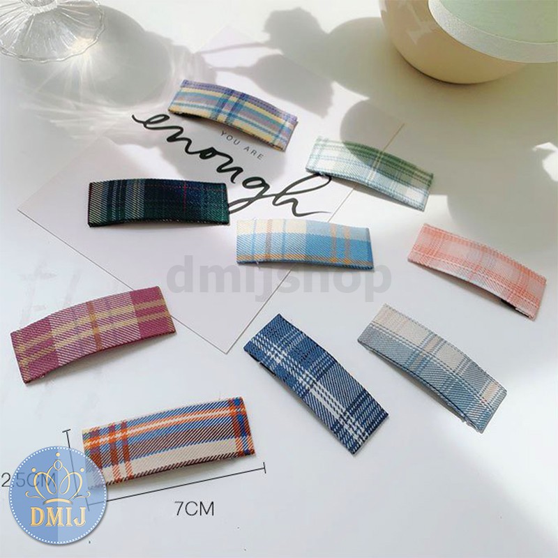 Kẹp tóc chữ nhật họa tiết caro cặp mái vintage hàn quốc