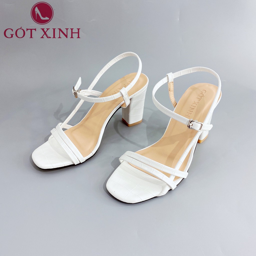 Giày sandal cao gót nữ 7cm GÓT XINH GD11 quai ngang da mềm gót vuông