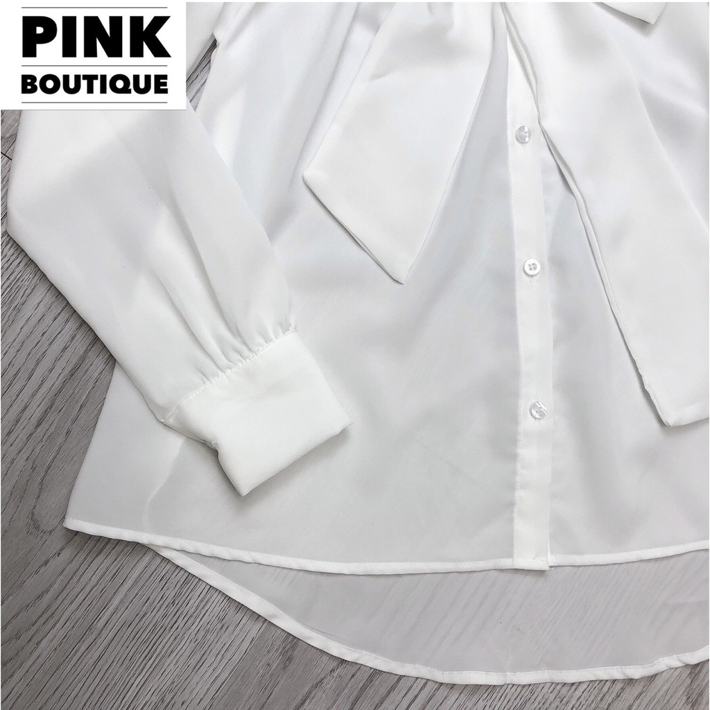 Áo Sơ Mi Trắng Nữ Cổ Nơ Cài Khuy Tay Phồng Big Size PINKBOUTIQUE