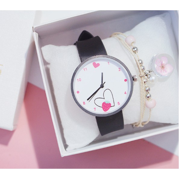 ĐỒNG HỒ NƯ DÂY CAO SU HAZO 358 TRÁI TIM VÀ DÂU TÂY HOT 2019 | BigBuy360 - bigbuy360.vn