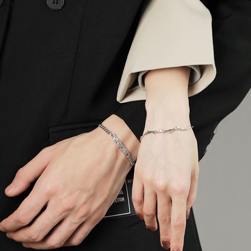 Vòng tay dây xích gắn hình cành cây phong cách lãng mạn chỉnh được cho cặp đôi