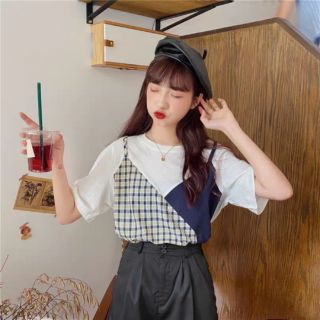 Hàng order áo thun trắng liền yếm hai dây kẻ caro
