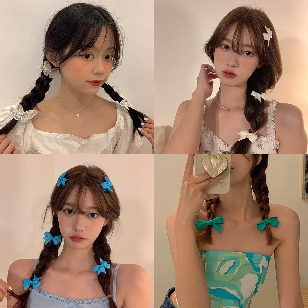 Dây buộc tóc nơ satin màu trơn đơn giản phong cách Hàn Quốc thời trang cho nữ