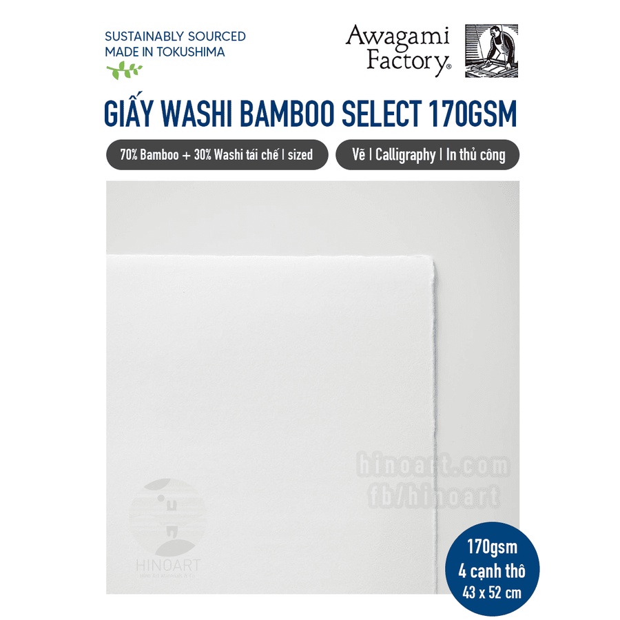 [TỜ LẺ] Giấy washi Awagami Bamboo Select 170gsm khổ 43 x 52 cm | vẽ mix media, thư pháp và in thủ công