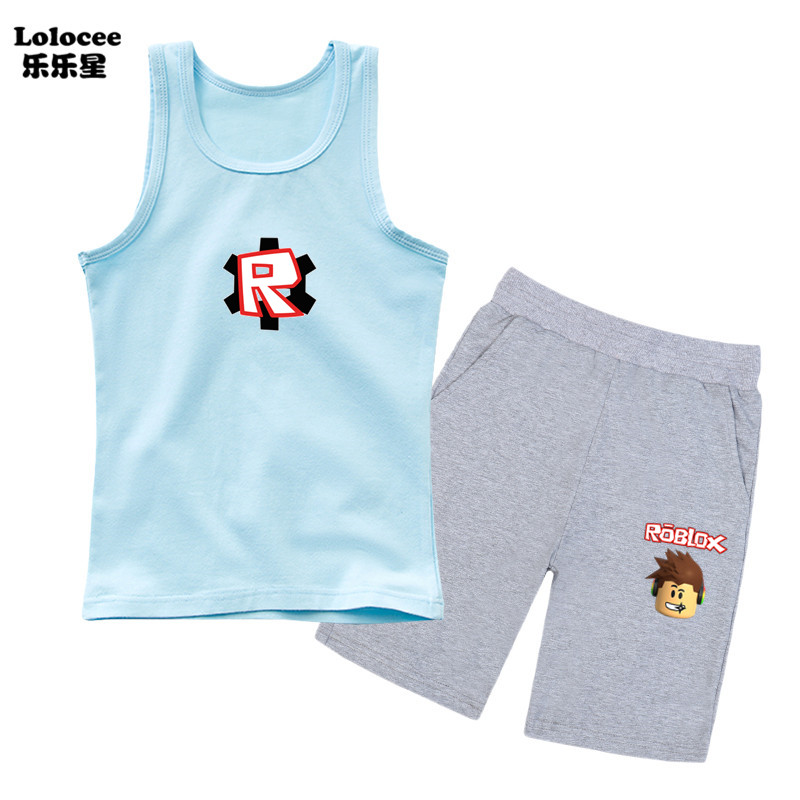 Kids Roblox Game Tank Top Outfits set Bé trai Mùa hè không tay áo phông và quần đùi Bộ quần áo 2 mảnh