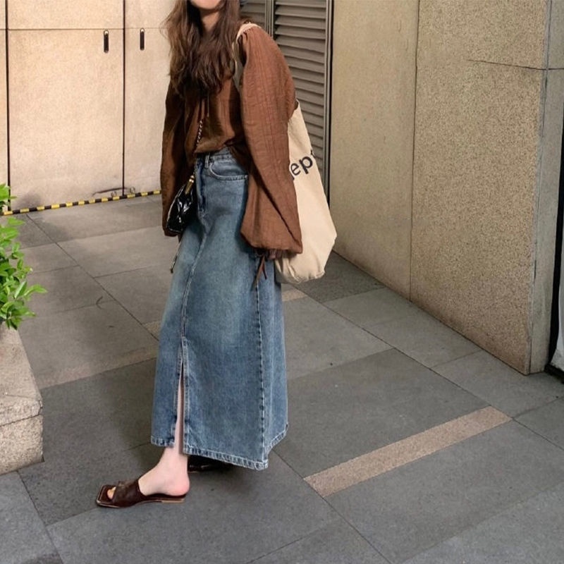 Chân Váy Denim Xẻ Tà Thời Trang Mùa Xuân Phong Cách Hàn Quốc Mới mm2022