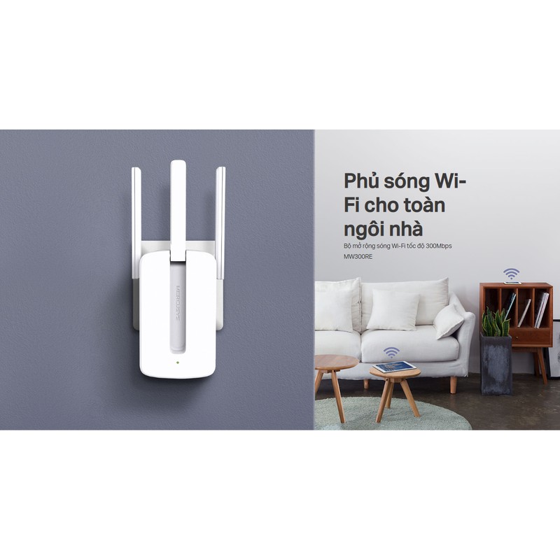 Bộ kích sóng Wi-Fi Mercusys MW300RE - Hàng Chính Hãng