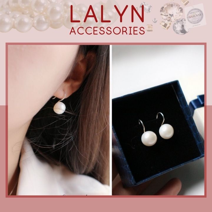 Bông tai bạc 925, Khuyên tai ngọc trai nuôi nước ngọt, dạng móc không cần chốt thiết kế handmade - L