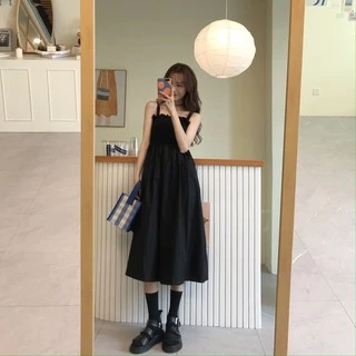 Váy hai dây đen Ulzzang - VIDEO TỰ QUAY (Kèm Ảnh Thật)