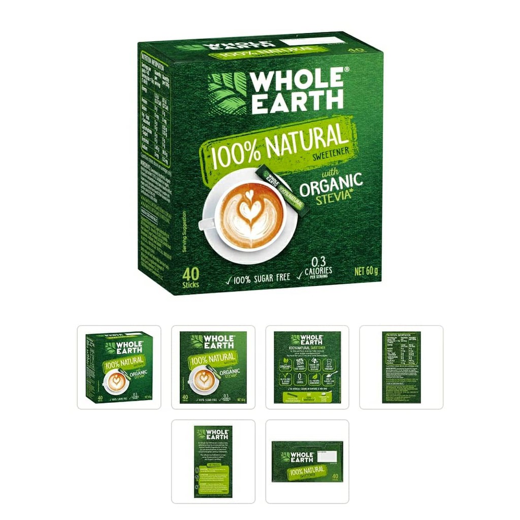 Sugarless organic Stevia/ Whole earth (100% hữu cơ) - Hộp 40 Gói đường cỏ ngọt pha chế - ăn kiêng giảm cân/ tiểu đường