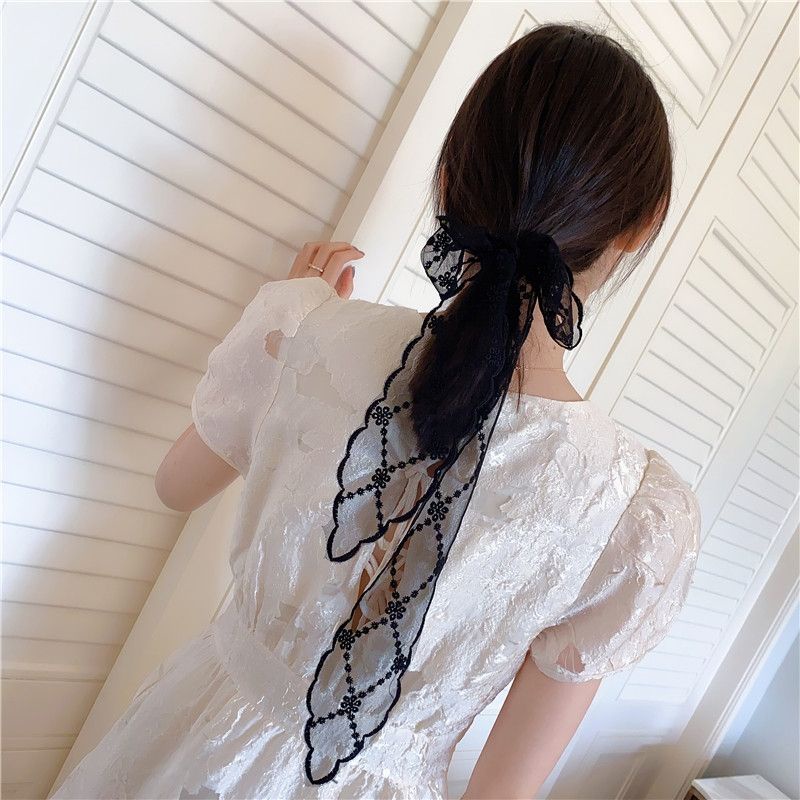 Khăn vải buộc tóc ren đa năng bản to retro nhẹ nhàng nữ tính băng đô cài tóc dây buộc tóc ren hoa lụa mùa tết xinh