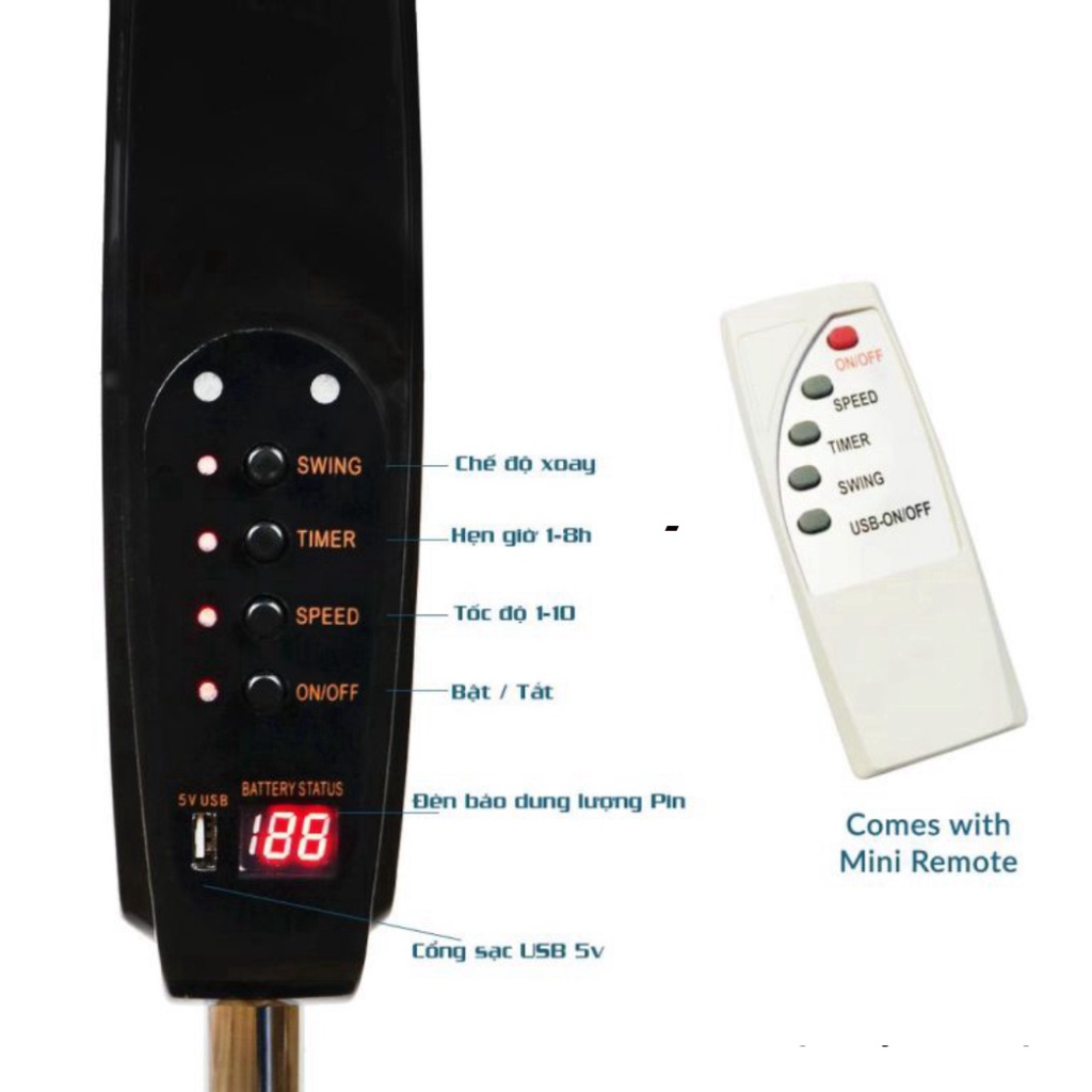 Quạt Năng Lượng Mặt Trời JINDIAN S88 ,Quạt Tích Điện Kết Hợp Sạc USB Cho Điện Thoại , 220V ABM SOLAR