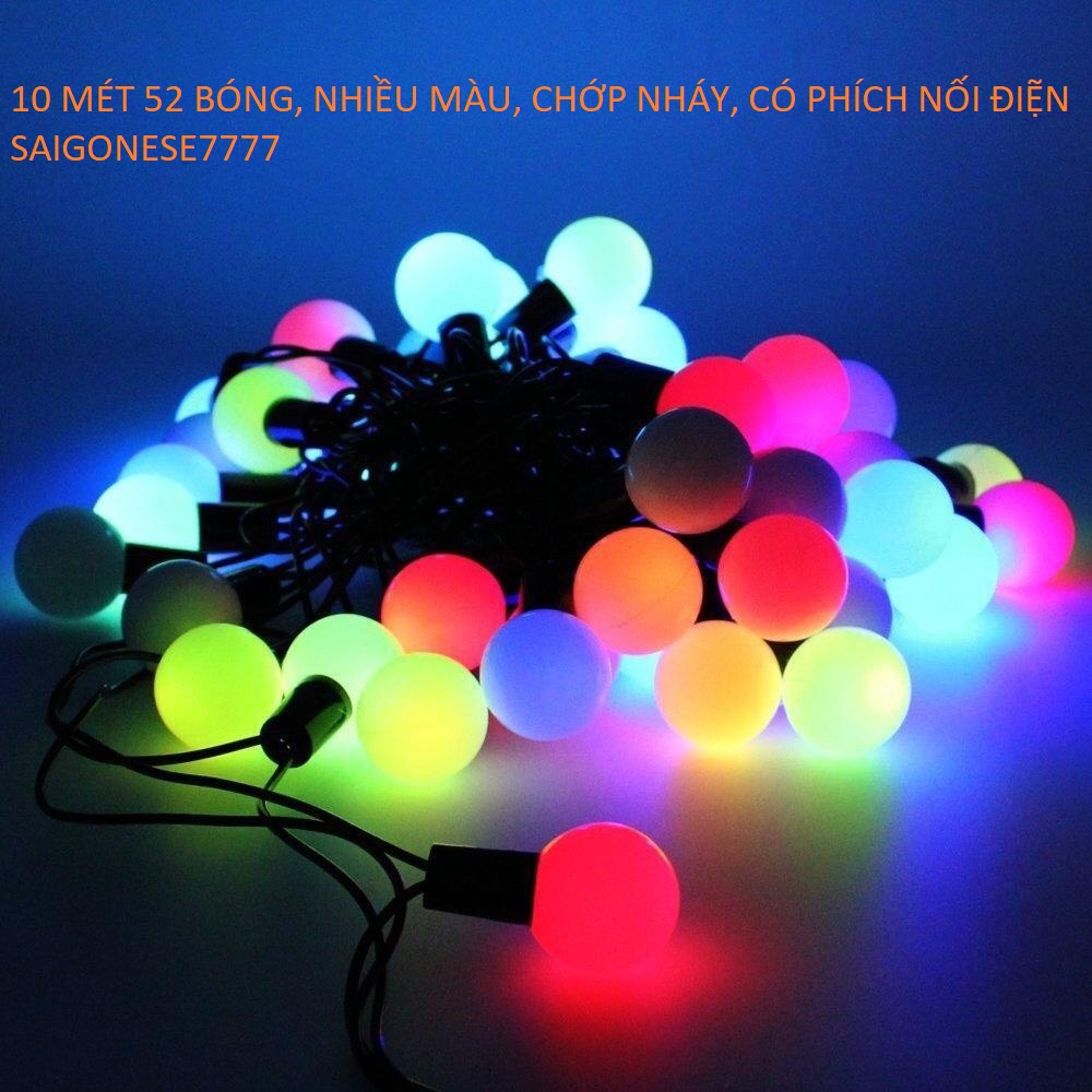 Dây 10 Mét 52 Bóng Đèn Led Cherry Ball Đổi Màu Chớp Nháy Xài Điện Chống Nước Trang Trí Tiệc Giá Rẻ