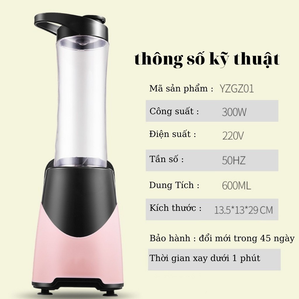 Máy xay sinh tố, máy xay cầm tay mini đa năng YZGZ01 300W dung tích 600ml bảo hành 1 đổi 1 trong 45 ngày