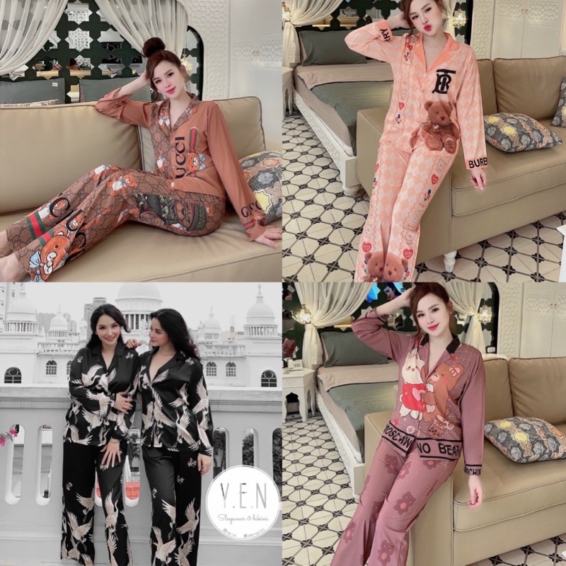 Đồ bộ Pijama tay dài quần dài, Đồ Bộ pijama lụa tay dài chất lụa sattin mềm đẹp