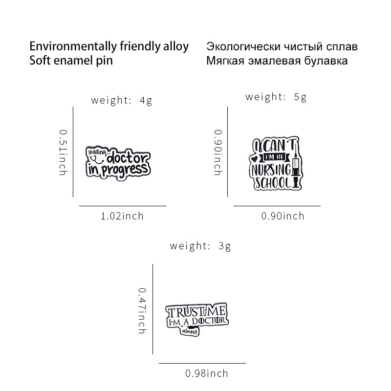 Ghim cài áo QIHE JEWELRY thiết kế chữ cái phong cách bác sĩ y tá hoạt hình đáng yêu