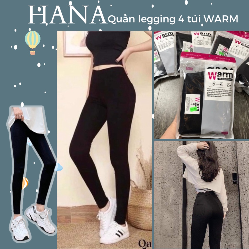 Quần legging 4 túi cạp cao tôn dáng ôm chân, Quần dài nữ chất cotton co dãn 4 chiều co dãn
