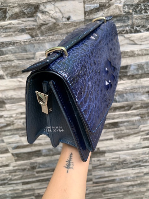 TÚI DA CÁ SẤU THẬT S22 XANH NAVY - CÁ SẤU GÒ VẤP