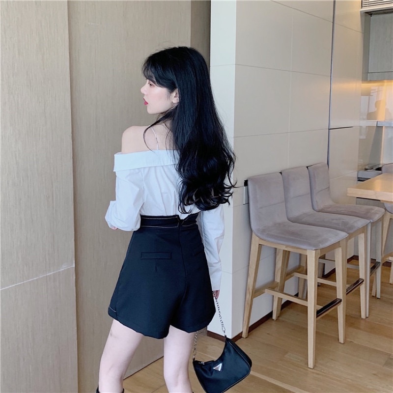 [ Ảnh và video thật] Quần giả váy cạp cao vạt chéo chỉ nổi siêu hot 2021