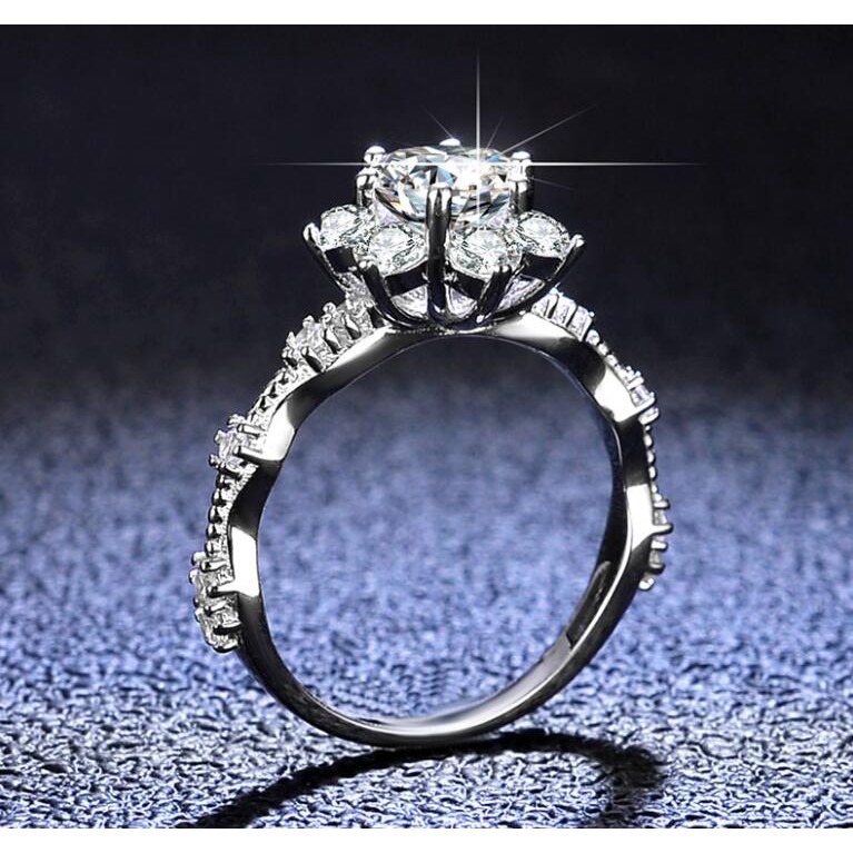 Nhẫn Mạ Bạc S925 1 Carat Moissanite Cổ Điển Sáu Móng Hình Hoa Hướng Dương Cho Nữ