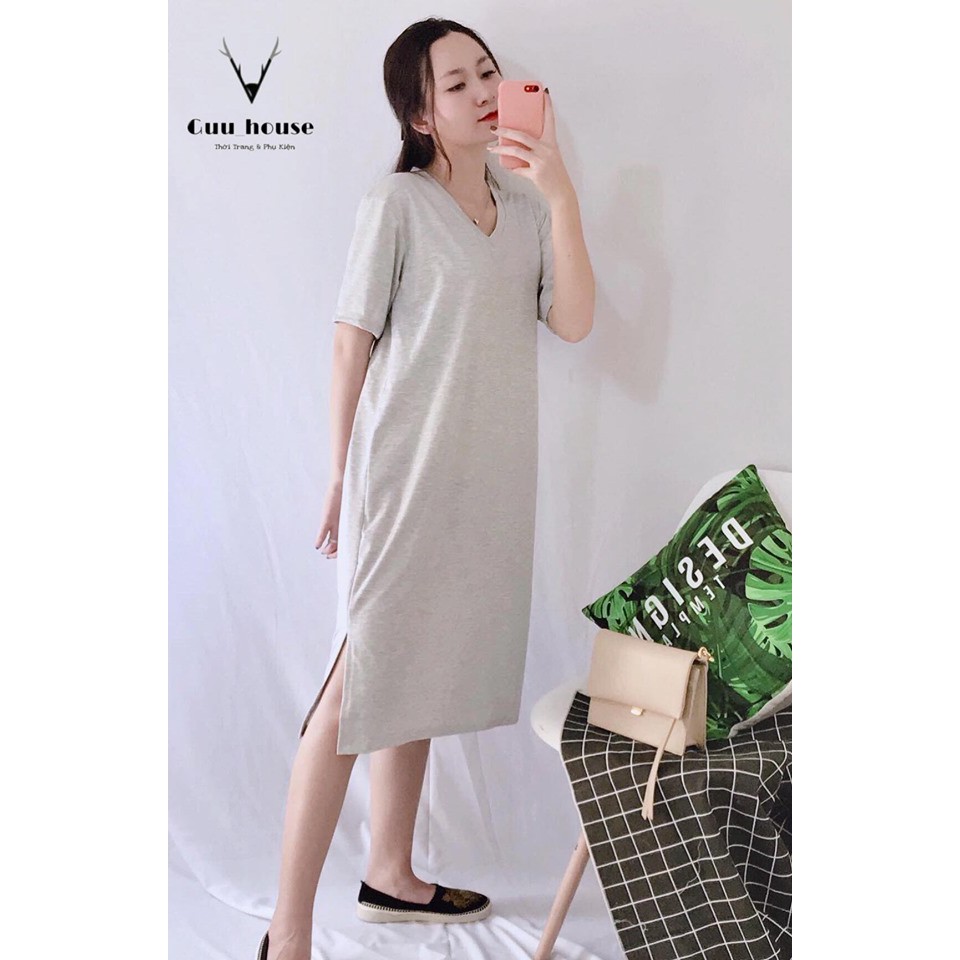 Đầm suông nữ Shynstores - váy xuông cotton trơn cổ tim basic vải đẹp form rộng freeship | BigBuy360 - bigbuy360.vn