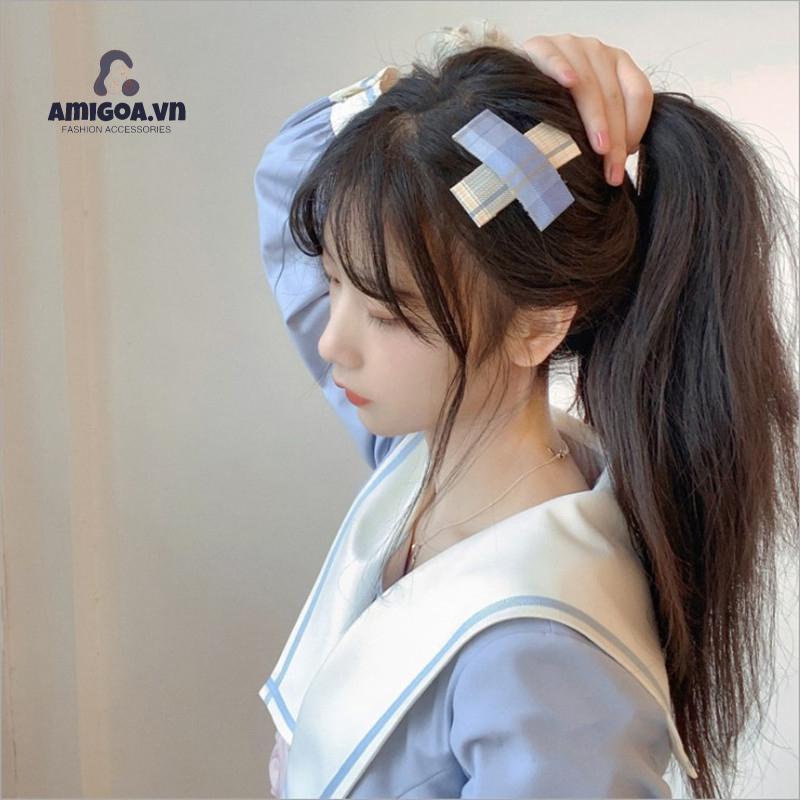 Kẹp Tóc Họa Tiết Kẻ Sọc Thiết Kế Đơn Giản Dễ Thương