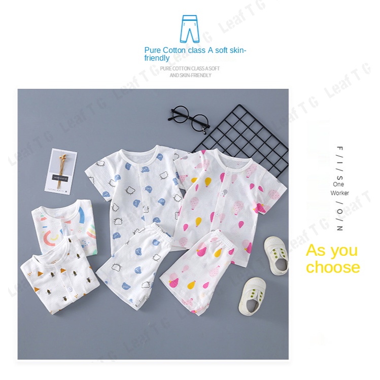 Bộ đồ ngủ áo thun tay ngắn + quần đùi vải cotton họa tiết hoạt hình cho bé từ 0 - 5 tuổi